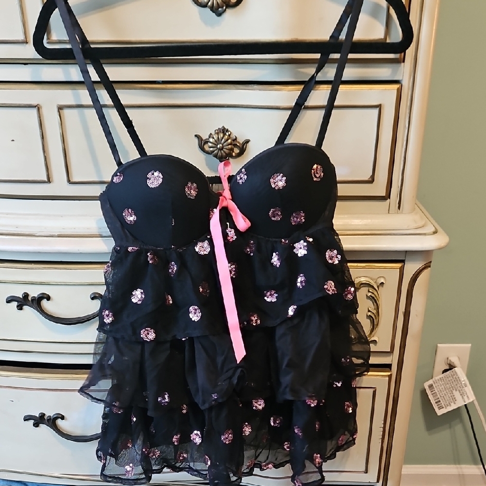 Victoria's Secret Black and Pink Chemise